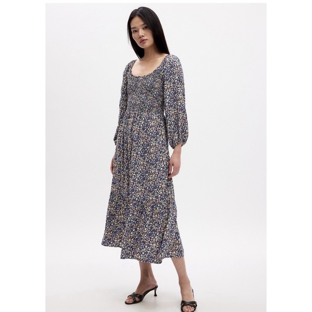 Gap Relaxed Smocked Scoopneck Midi Ditsy Floral Dress X-Large Bohemian Festival